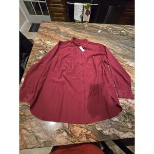 Talbots Shirt Womens Size 2X Red 100% Polyester Long Sleeve Collared Button Down